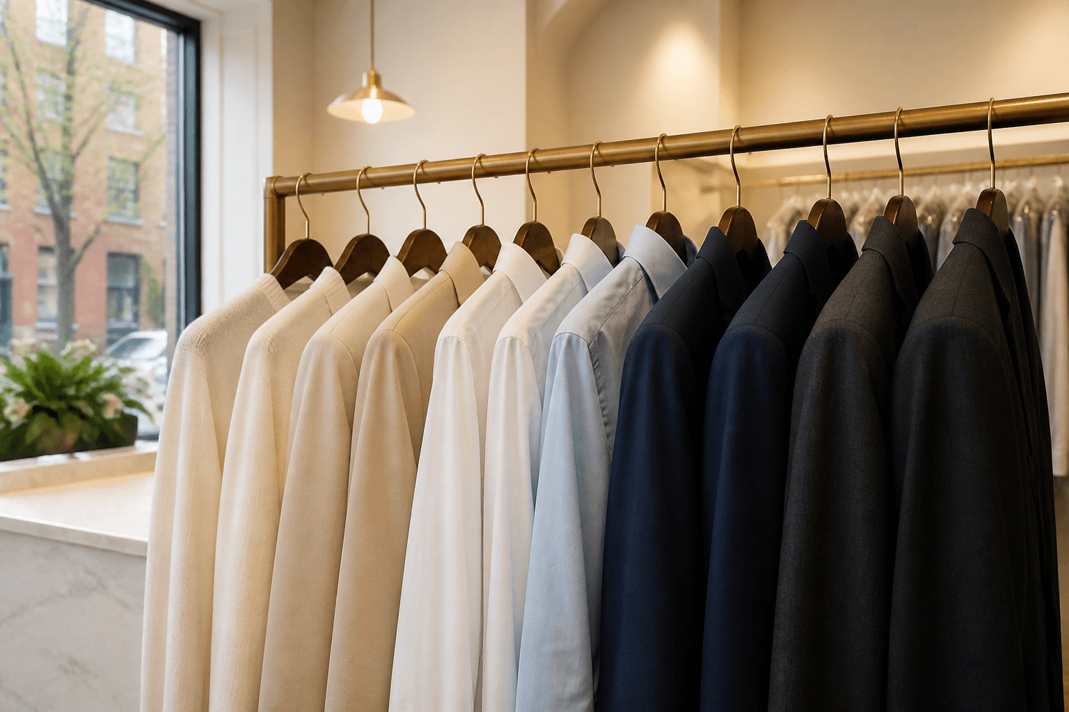 Neatly arranged garments in a professional cleaner